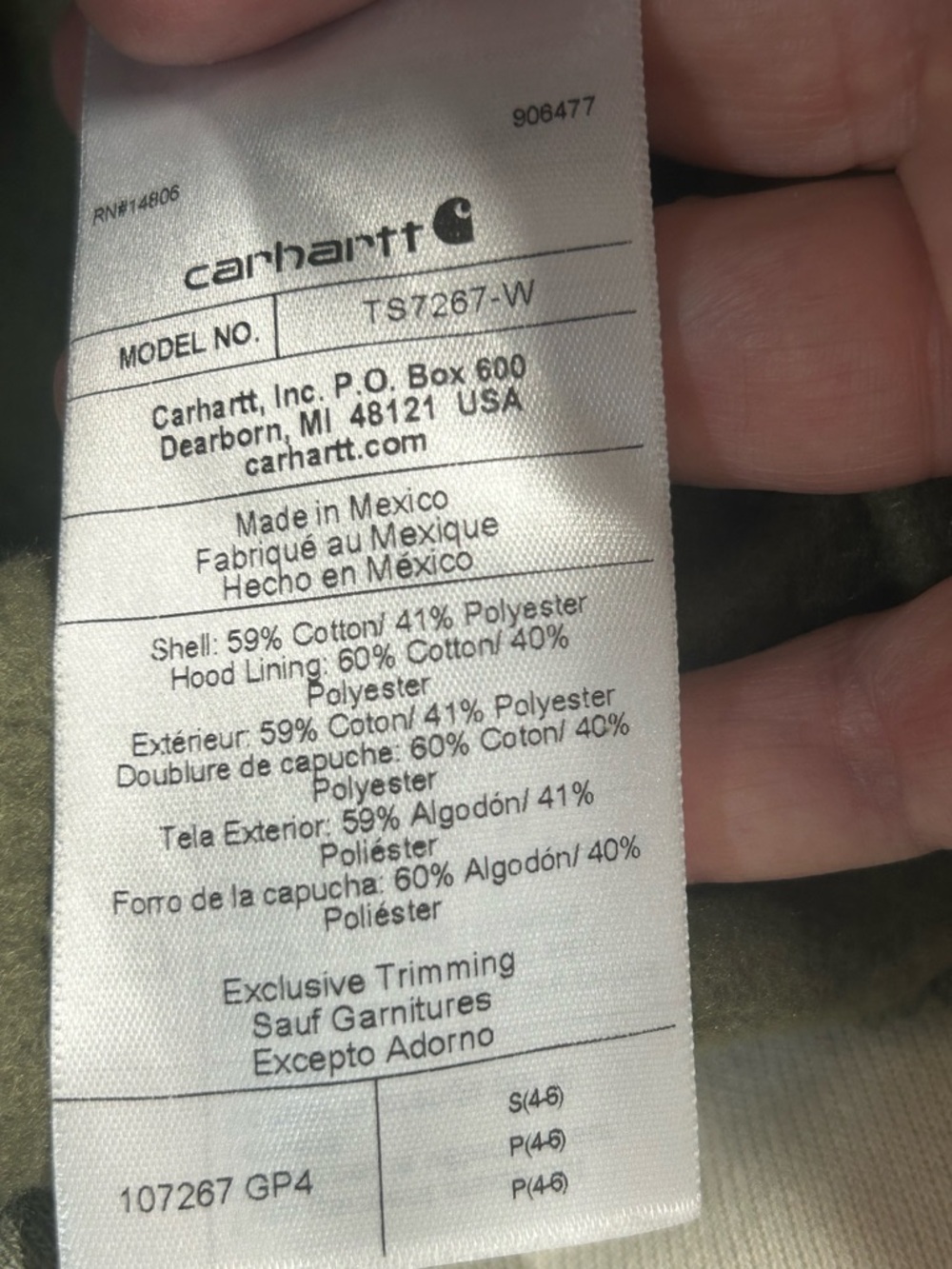 Carhartt Olive Camo Hoodie with Bright Purple Hood - Picture 3 of 7